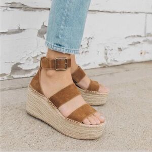 Saludos Anthropologie Women’s Palma Brown Suede Strappy Espadrille Wedges Size 7